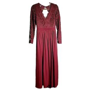 Lulus Formal Dress Sz Large Burgundy Crochet Lace Top Open Back Awaken My Love
